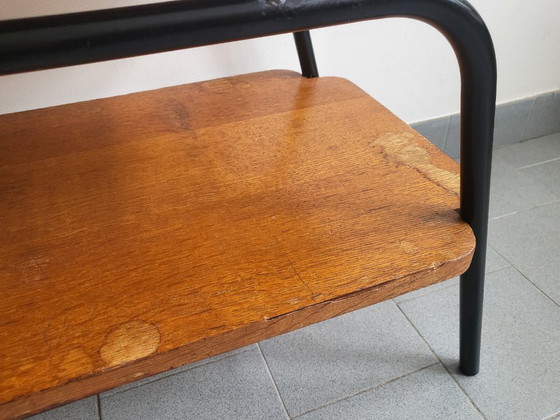 Image 1 of Tavolino da caffè/portariviste vintage anni '50 in acciaio e faggio - Stile Rockabilly Zazou