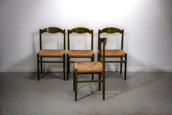 Image 1 of Sillas de comedor de haya verde y junco