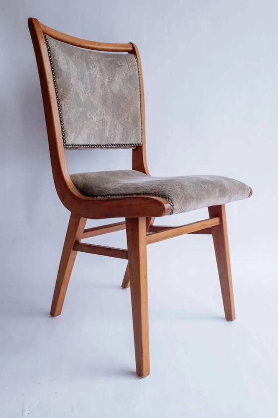 Set of 4 vintage wooden dining chairs – Velvet (photo 3 of 9)
