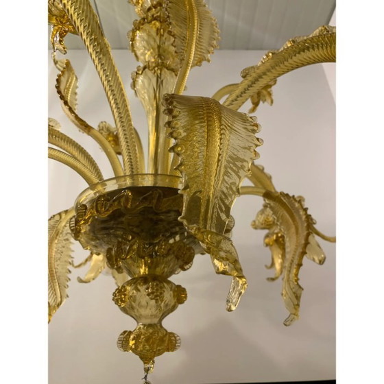Image 1 of Lustre en verre de Murano, couleur ambre, orné de motifs floraux et de feuilles