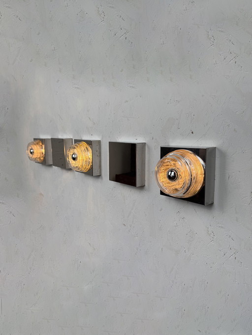 5er Set Kaiser Leuchten Wandleuchten - Space Age Chrom & Glas Ikonen