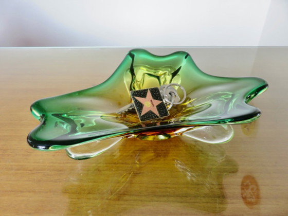 Image 1 of Large Murano glass trinket tray in green, amber and clear, 1960s-70s