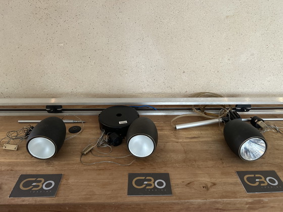 Image 1 of 3x Tobias grau OH Bronze Pendant On Multirail - Cords 85cm Max ,Multirail 130 Cm