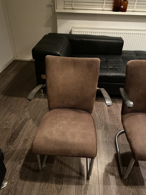 2 X De Wit Chairs , Armchairs , Rib Fabric Brown Original