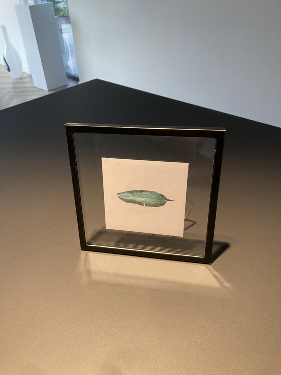 Image 1 of Picture frame with illustration of teal feather