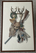Glasgerahmte Stickerei mit Jagdszene