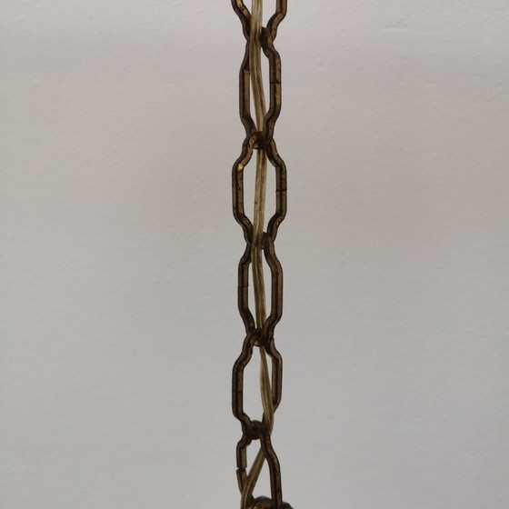 Image 1 of Lampada a lanterna francese in ottone vintage, lampada a sospensione, lampada con catena