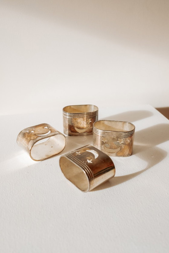 Image 1 of Set di 4 anelli per tovaglioli in argento con faccine sorridenti