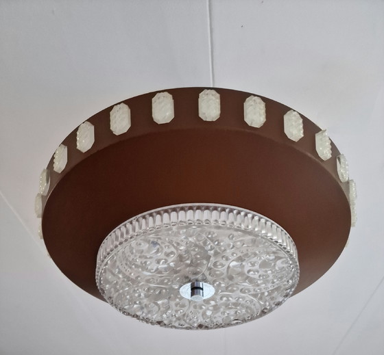 Image 1 of Lampada a sospensione vintage in vetro spaziale e metallo marrone