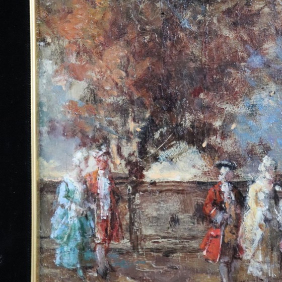 Image 1 of Gallant Scene, Oil Painting on Board Signed N. Sidoli, Italy Early 20th Century