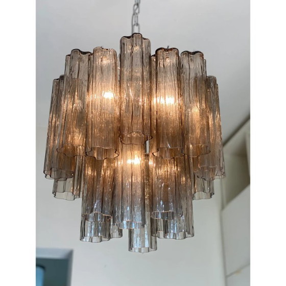 Image 1 of Lustre Tronchi gris en verre d'art italien – Style Venini