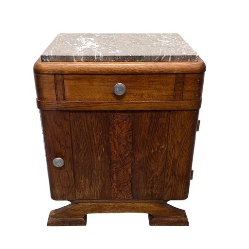 Frans Art Deco nachtkastje Venesta Mordex met marmeren blad