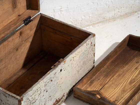 Antique painted small chest in pine wood – Poland, circa 1930 – Chest of drawers, Iron, Rustic (photo 30 of 40)
