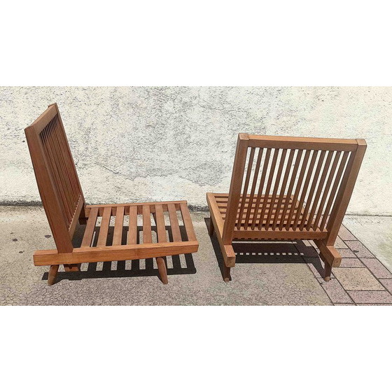 Image 1 of Pair of vintage solid teak armchairs with cushions, 1960