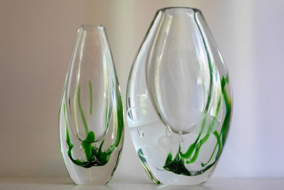 Image 1 of Seaweed & Fish Vases by V. L. Kosta, Set of 2