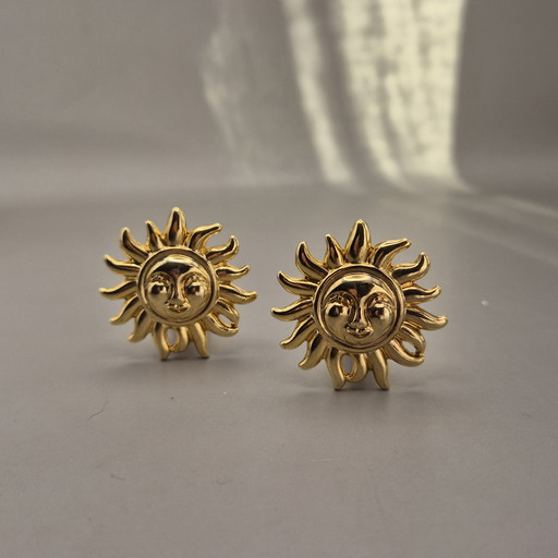 Gianni Versace Vintage Gouden Clip-On Oorbellen met Zonnegezicht