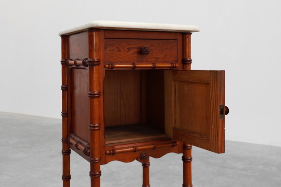 Image 1 of Late 19th Century Faux Bamboo and Marble Bedside Table, France