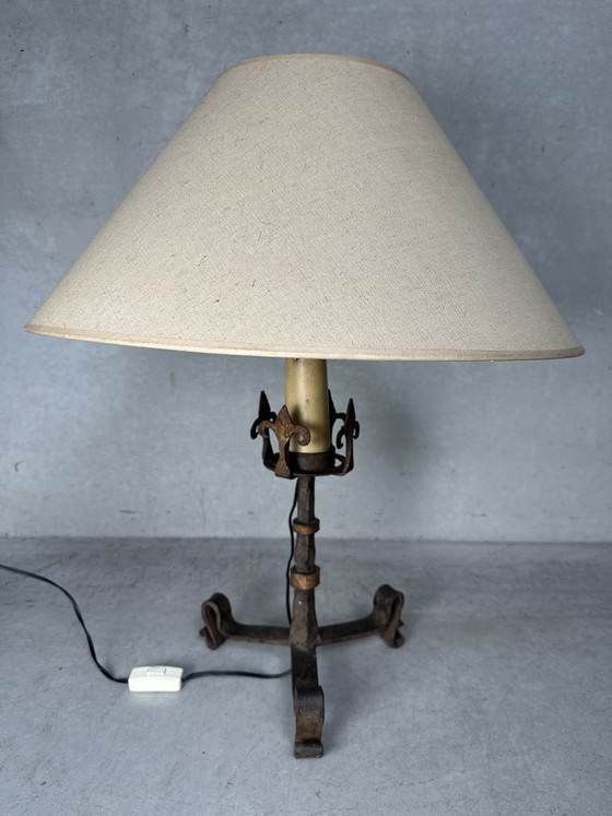 Image 1 of Antique Spanish Brutalist table lamp - wrought iron