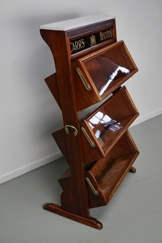 Image 1 of Victoriaanse Carr's Biscuits vitrinekast / winkelkast in hardhout, 19e eeuw
