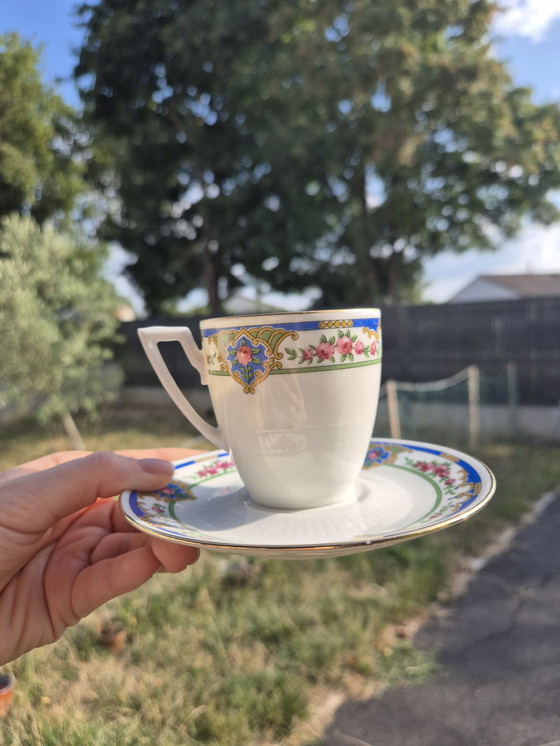 Image 1 of Servizio da tè vintage in porcellana di Limoges - T.L.B. Francia - 1950 ca - Floreale e oro