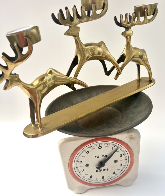 Image 1 of Vintage messing kandelaar met hertmotief – Deens design D&C – Mid-century