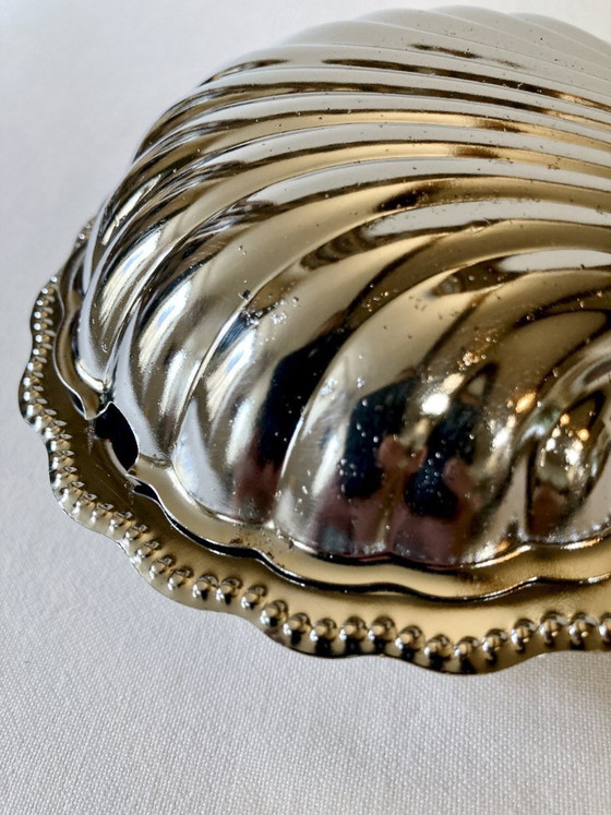 Image 1 of Silver-plated metal seashell butter dish, 1950s
