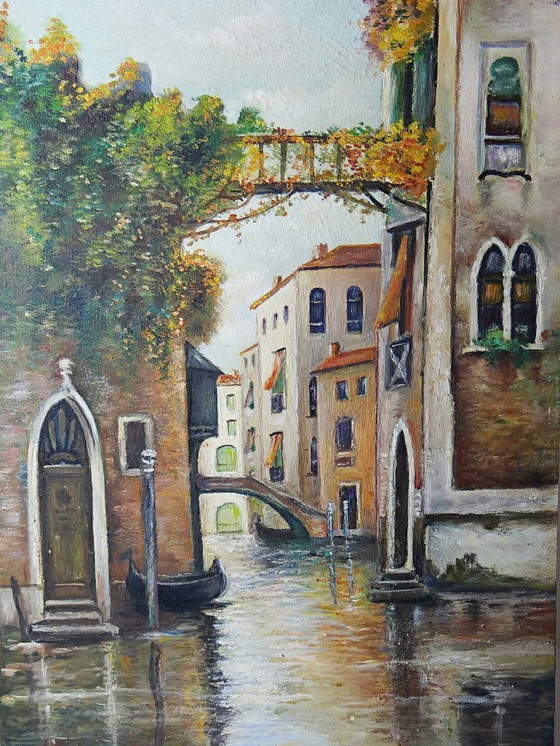 Image 1 of Pintura veneciana, óleo sobre tabla, canal antiguo y fachadas.