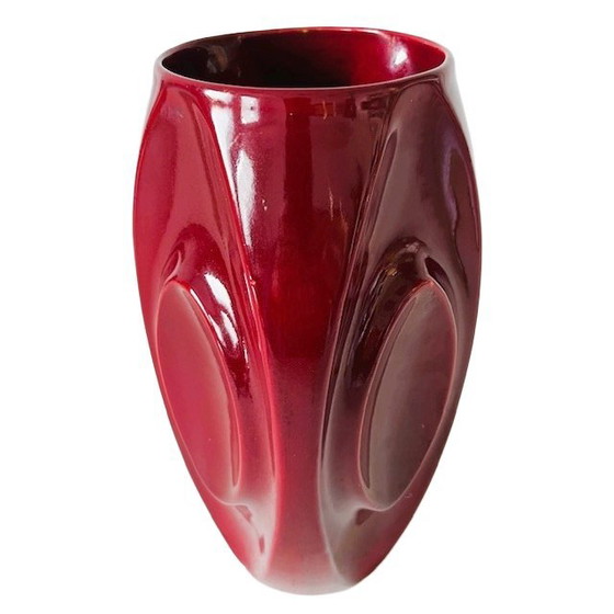 Image 1 of Vaso vintage in ceramica rosso ciliegia stile art déco anni '50