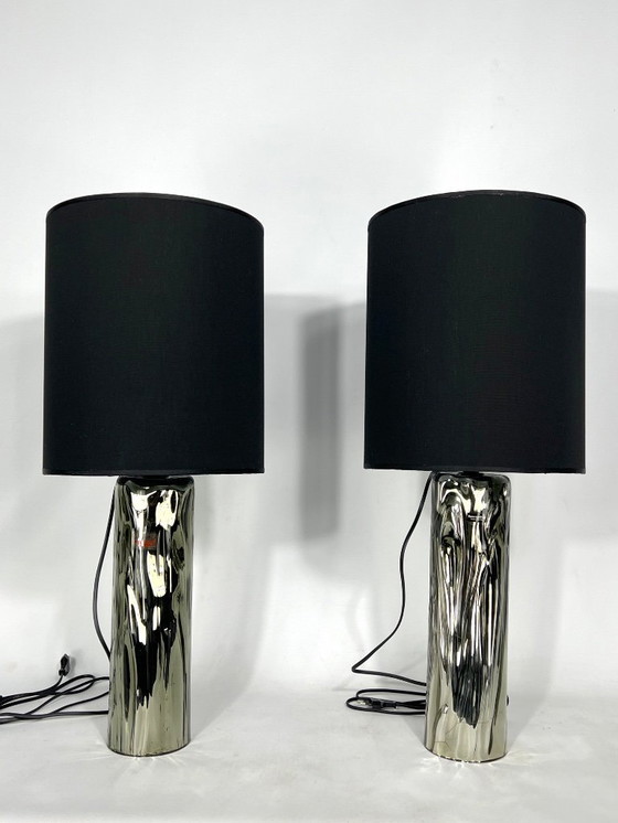 Image 1 of Barovier & Toso, pair of Murano glass table lamps from 70s. Labeled