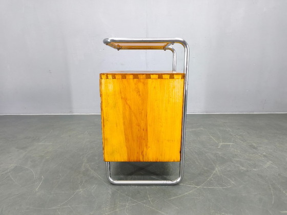 Image 1 of Bauhaus Chrome Tubular Nightstand with Glass Top, 1930s