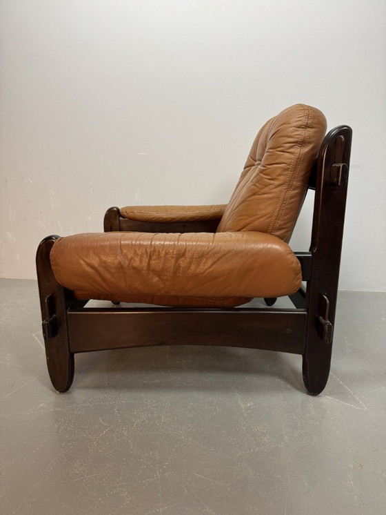 Image 1 of Mid-Century Brazilian Design Jean Gillon 'Rodeio' Lounge Chair in Cognac Leather Upholstery with Jacarandá Wooden Frame.