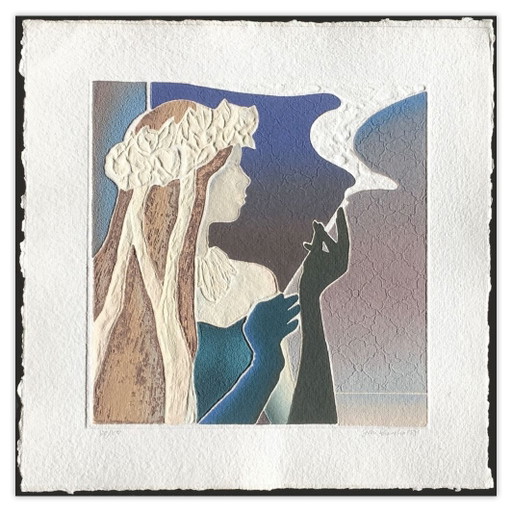 Jan ZNOSKO La fumeuse Acquaforte al carborundum firmata 1988