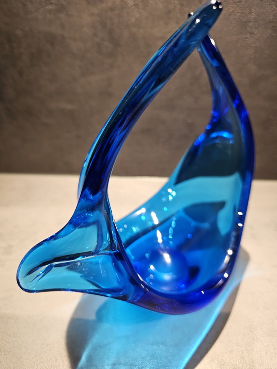 Image 1 of Ciotola scultura in corno di vetro spagnolo blu in stile Murano Viartec