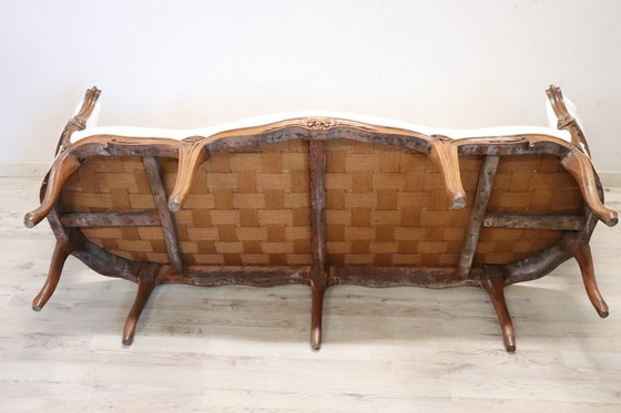 Image 1 of Canapé ancien en noyer, Italie, fin du XIXe siècle