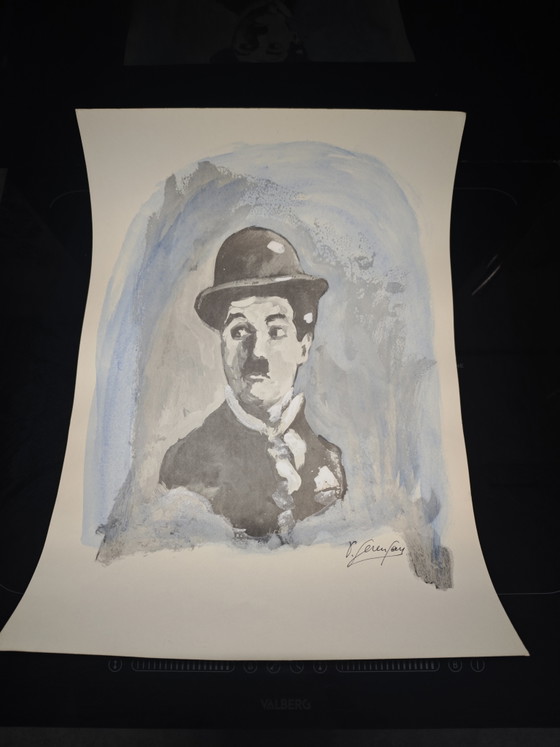 Image 1 of Lithografie van Charlie Chaplin in een lijst