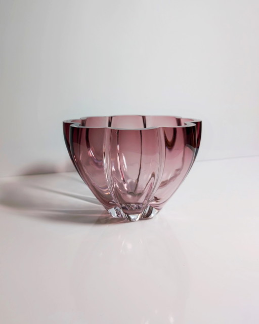 Vintage cristal Coupe en verre Seguso Technique Cranberry Rouge Magenta 1980Er Fleurs Floral Forme Fleur Violet
