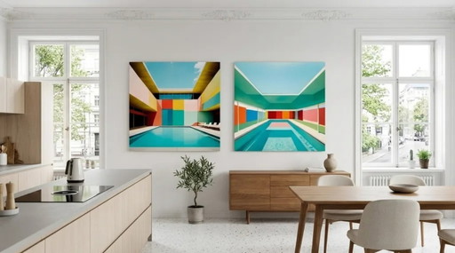 Bauhaus Pool-Statement | Art Architectural Moderne sur Alu Dibond, 95 × 95 cm chacun