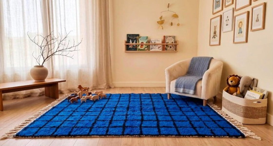 Tapis Marocain Bleu-Carré Noir En Laine 200cmx300cm – Vloerkleden en tapijten, Cotton (photo 8 of 9)