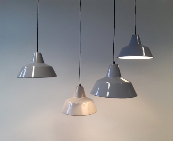 Image 1 of 1 of 4 gray enamel pendant lamps, minimalist industrial pendant lamp, mid-century modern dining table lamps; 4 STILL AVAILABLE