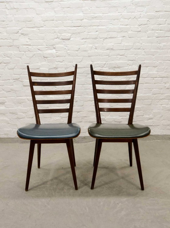 Image 1 of Set of Four ‘Quattro Colori’ Teak and Leatherette Dining Chairs in Style of Cees Braakman. The Netherlands, 1960s.