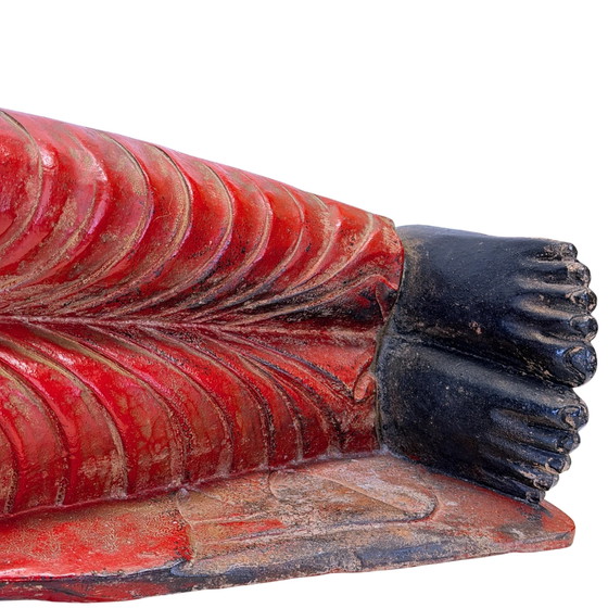 Antique Burmese Teak Wood Reclining Buddha – 19th Century – 102 cm – Sculpture (photo 6 of 11)