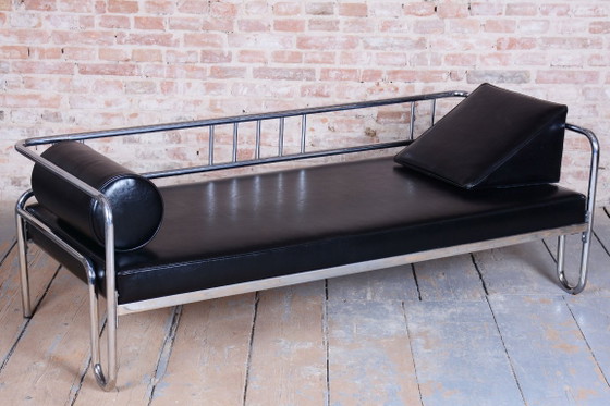 Divano Bauhaus restaurato, acciaio cromato, pelle di alta qualità, ceco, anni '30 – Divani, Leather, Metal (photo 7 of 13)