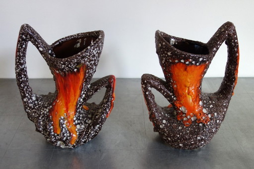 Pair of Fat Lava vases Vallauris 50s France
