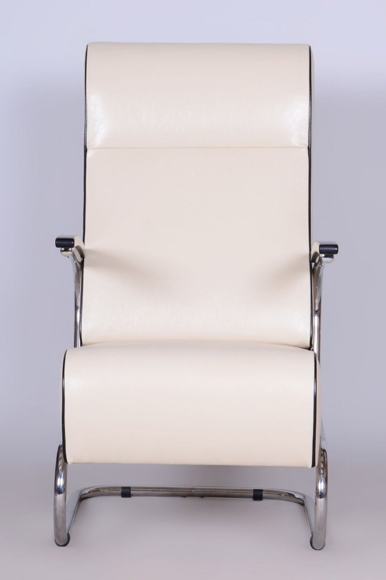 Gerestaureerde Bauhaus-fauteuil, van Mücke-Melder, nieuwe bekleding, Tsjechisch, jaren dertig – Metal, Chrome (photo 7 of 11)