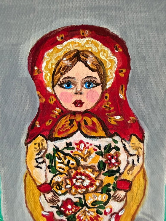 Image 1 of Uniek Handgeschilderd Matroesjka Doll Schilderij - 40x50 cm