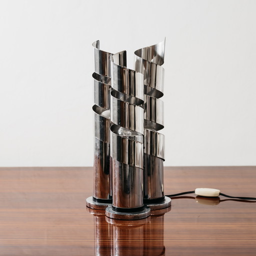 LAMA Italy 1970s Chromed Steel Spiral Design Table Lamp