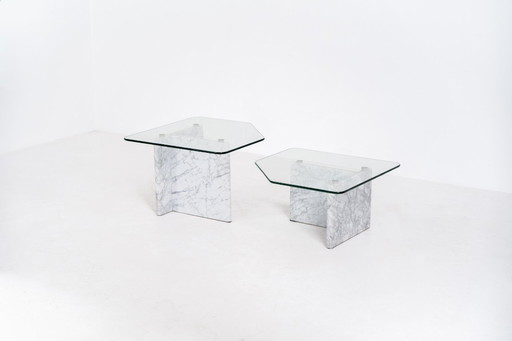 Salontafels van marmer en glas (Italië, jaren 70).