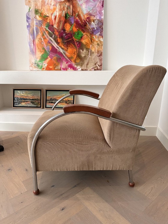 Poltrona Design Vintage - Anni '90 - Cromo&Legno – Poltrone, Textile, Wood (photo 4 of 5)