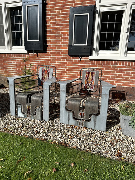 Twee glas in lood stoelen van Cor de Ree uit Roermond