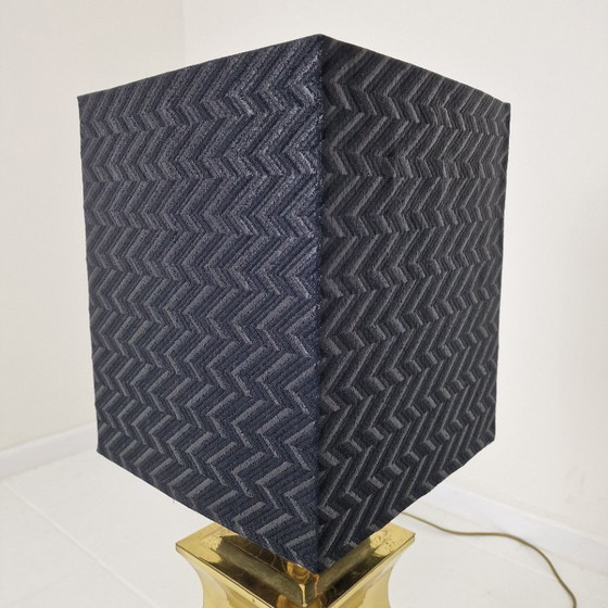 Image 1 of Paar grote Italiaanse Regency stijl tafellampen - Messing en hout met zwarte kappen